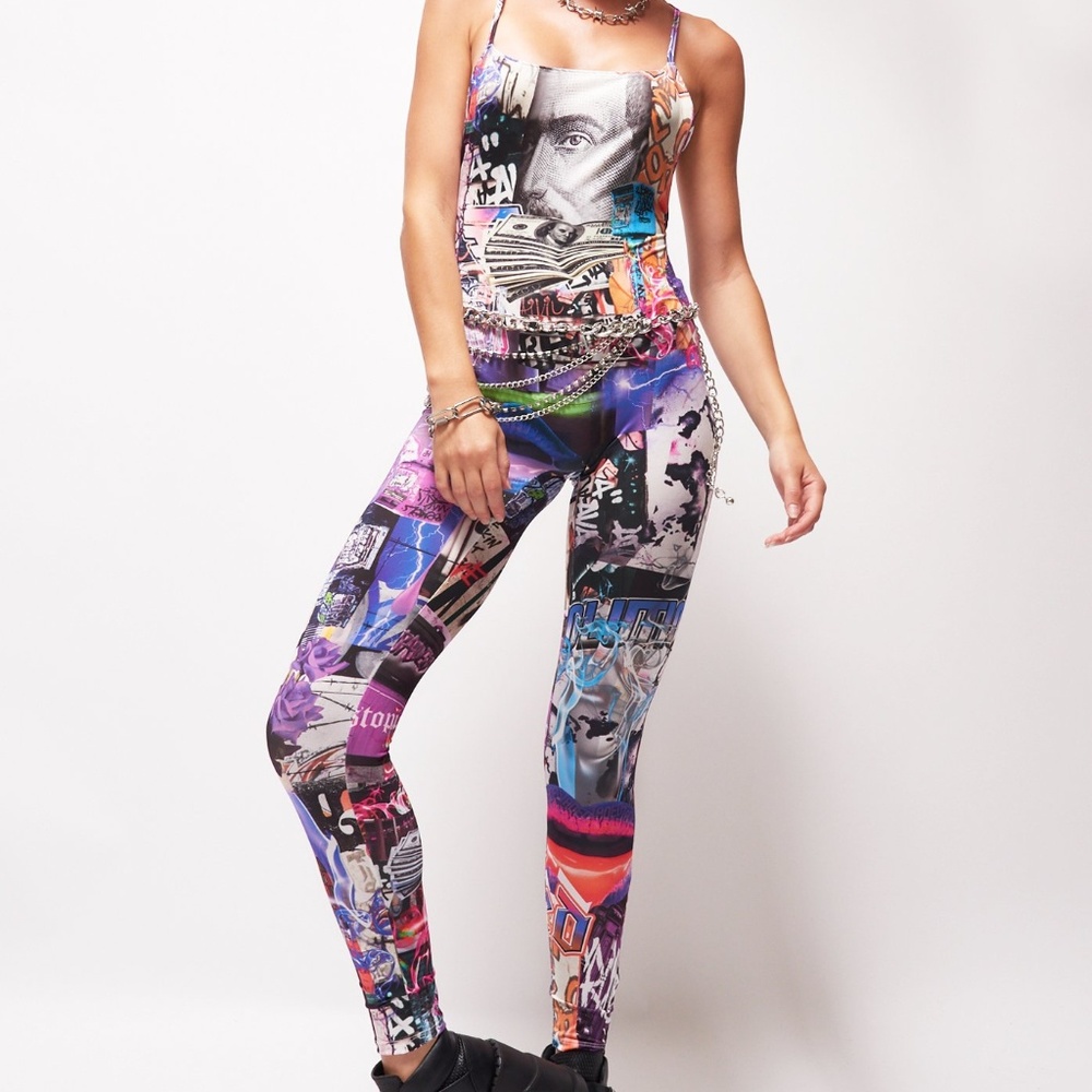 Jaded London Lips Collage Print Catsuit